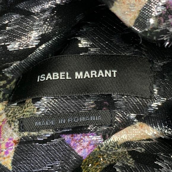 ISABEL MARANT Size M Black Metallic Silk Blend Geometric Cowl Neck Dress Top - Picture 7 of 7